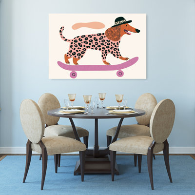 Cool Dog On Skateboard Modern Playful Contemporary Dog Wall Art Print 1 Piece Wrapped Canvas Wall Art