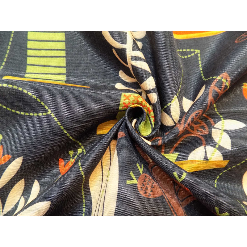 Cayton Room Darkening Curtain Single Panel, 255 x 130cm, Black, green and brown