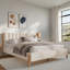 Platform Bed With Upholstered Thick Headboard, Vertical Stripes Design And Wood Legs-759473823