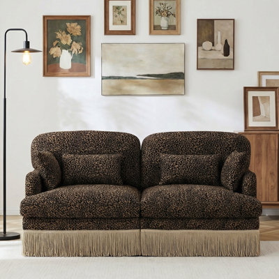 Canapé modulaire en chenille à imprimé léopard et pompon