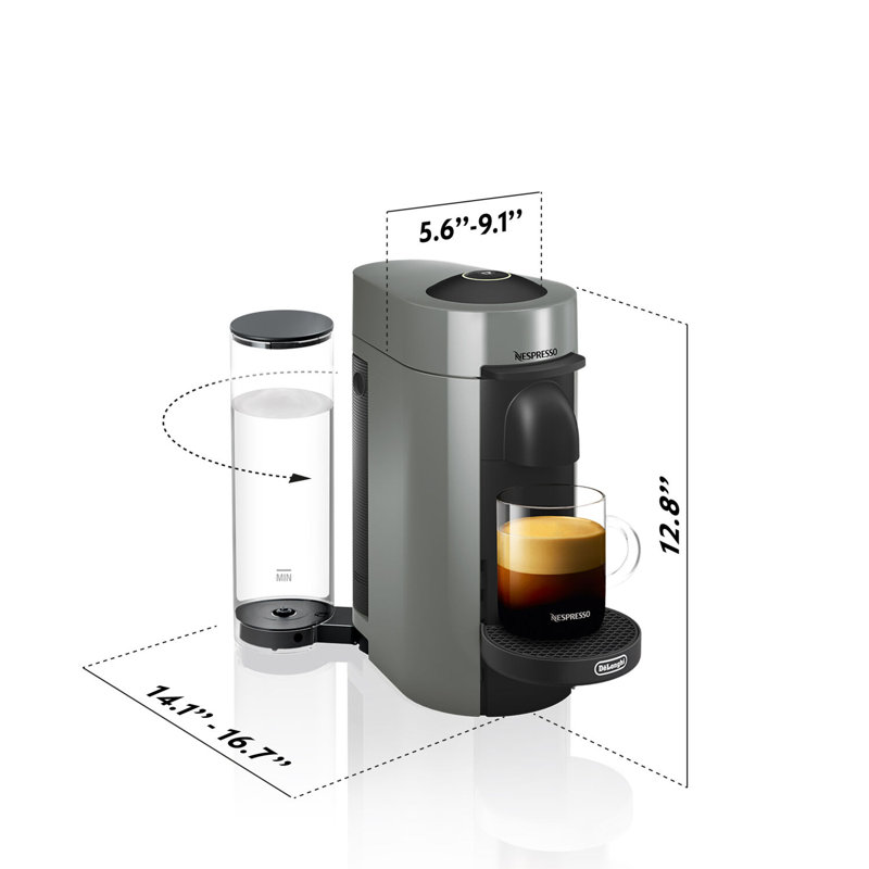 Nespresso VertuoPlus Coffee and Espresso Machine by De'Longhi with Aeroccino Milk Frother, Gray