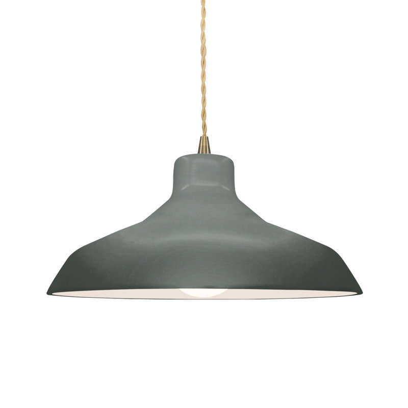 Fallon - Light Dome Pendant, 6.25" H x 13.5" W x 13.5" D, Pewter Green, Antique Brass