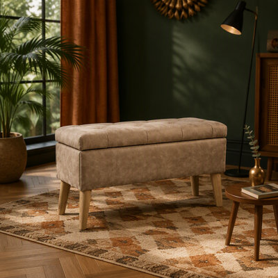 Banc avec repose-pieds de 32 po de large avec plateau intégré, repose-pieds carré avec rangement supplémentaire, repose-pieds rembourré et banc de bout de lit, parfait pour le salon, la chambre à coucher, le salon, la détente, les coutures modernes