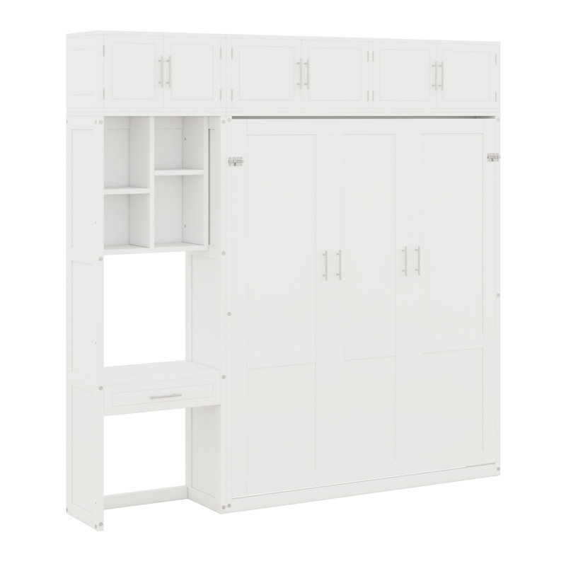 Lit escamotable compact avec rangement pour bureau, armoire et tablette, conception peu encombrante