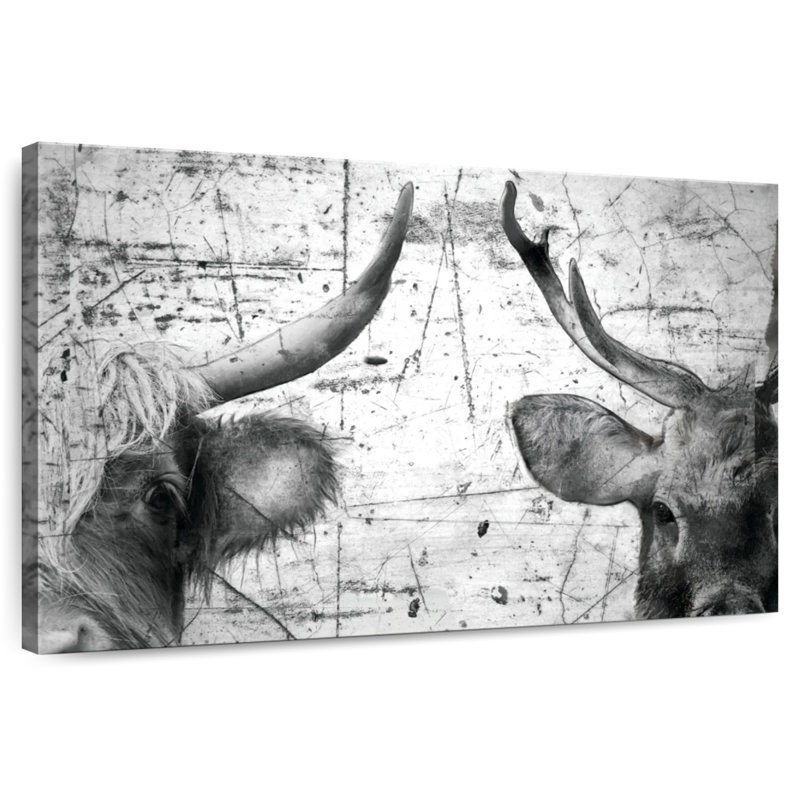 Brampt Cow And Deer Black And White, 20" H x 30" W