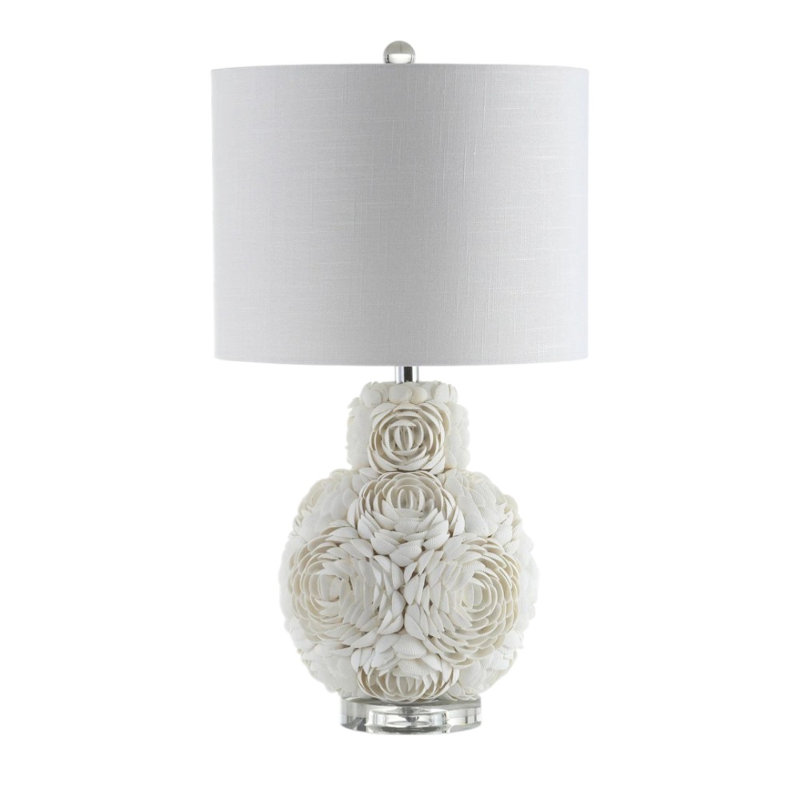 24" Off White Seashell Table Lamp With White Drum Shade