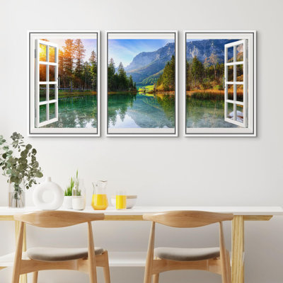 Fenêtre, paysage, paysage, montagne et lac, illustrations, art moderne, décor, salon