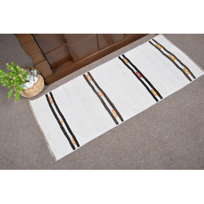Tapis kilim à rayures rétro beige et turc tissé à la main en Turquie