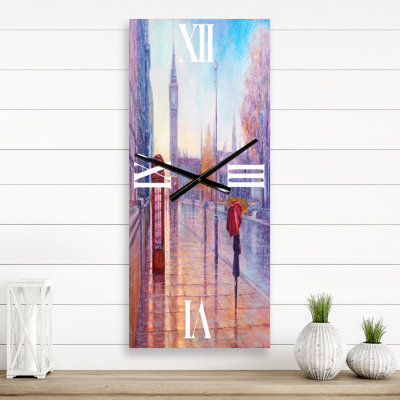 Big Ben and Woman with Red Umbrella in London - French Country Wall Clock