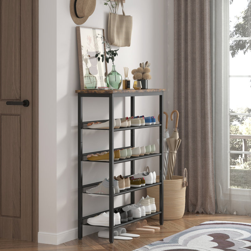 Industrial Shoe Rack, Adjustable Country Style 5-Layer Shoe Rack Storage Rack, With 4 Mesh Shelves, Suitable For Entrance, Living Room, Bedroom And Porch