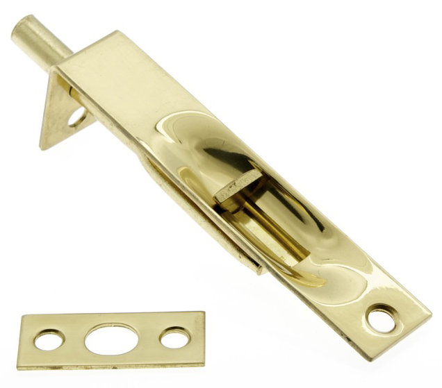 Solid Brass Flush Bolt with Square End, Polished Brass