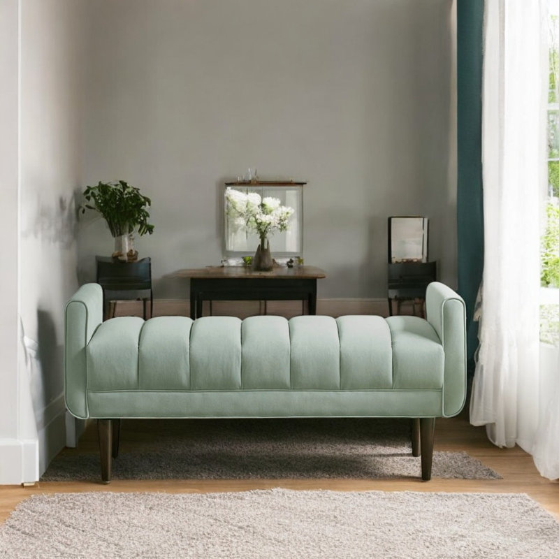 Banc d'appoint moderne rembourré avec assise en velours et pieds en bois