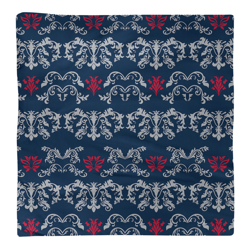 Damask Square Napkin, New Century Silver/Nautical Blue/Red, Polyester, 10" W x 10" L