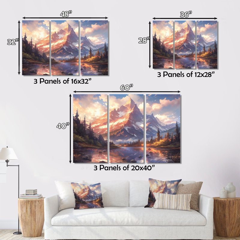 Mountain View Bliss I sur toile, reproduction de 3 pièces, H 28 po x l 36 po x P 1 po