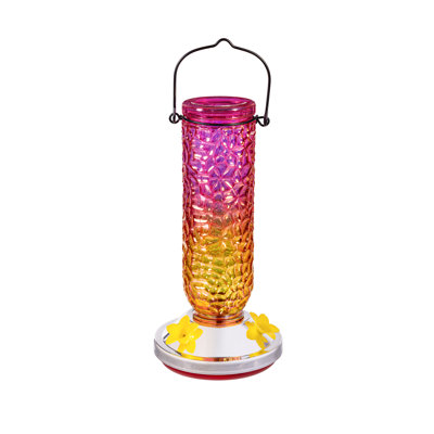 Textured Iridescent Glass Hanging Hummingbird Feeder
