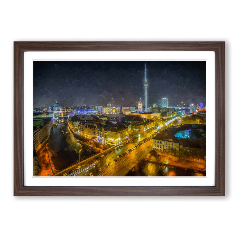 Berlin Germany Skyline in Abstract - Picture Frame Painting Print, Walnut Framed, 48cm H x 65cm W x 2cm D