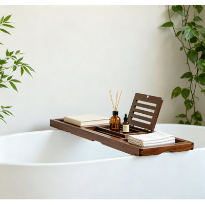 Plateau de baignoire avec support pour verre à vin, support pour téléphone et support à livres pour la lecture mains libres et la relaxation au spa