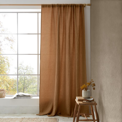 Muscat Waffle Slot Top Voile Curtain Panel Sheer Single Curtain Panel