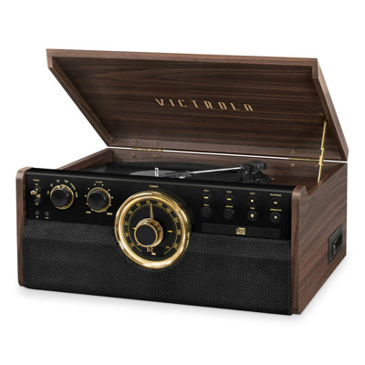 6-in-1 Wood Empire Bluetooth Decorative Record Player with 3-Speed Turntable
