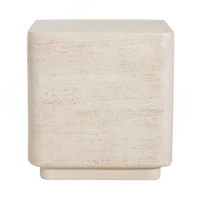 Daphne Outdoor Patio MGO Side Table, Beige Travertine Finish, Set Of 1