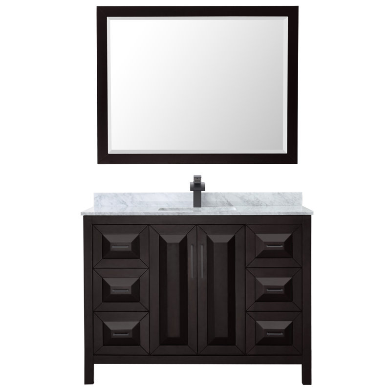 Ensemble de meuble-lavabo simple 48 po avec miroir Daria, Espresso foncé, Noir mat