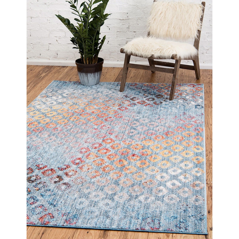 Tapis bleu ciel à motif géométrique Corvena, Rectangle 10 pi x 13 pi
