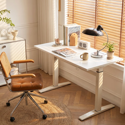 48" x 23" Manual Height-Adjustable Standing Desk, Ergonomic Home Office Desk with 14 Preset Levels, White