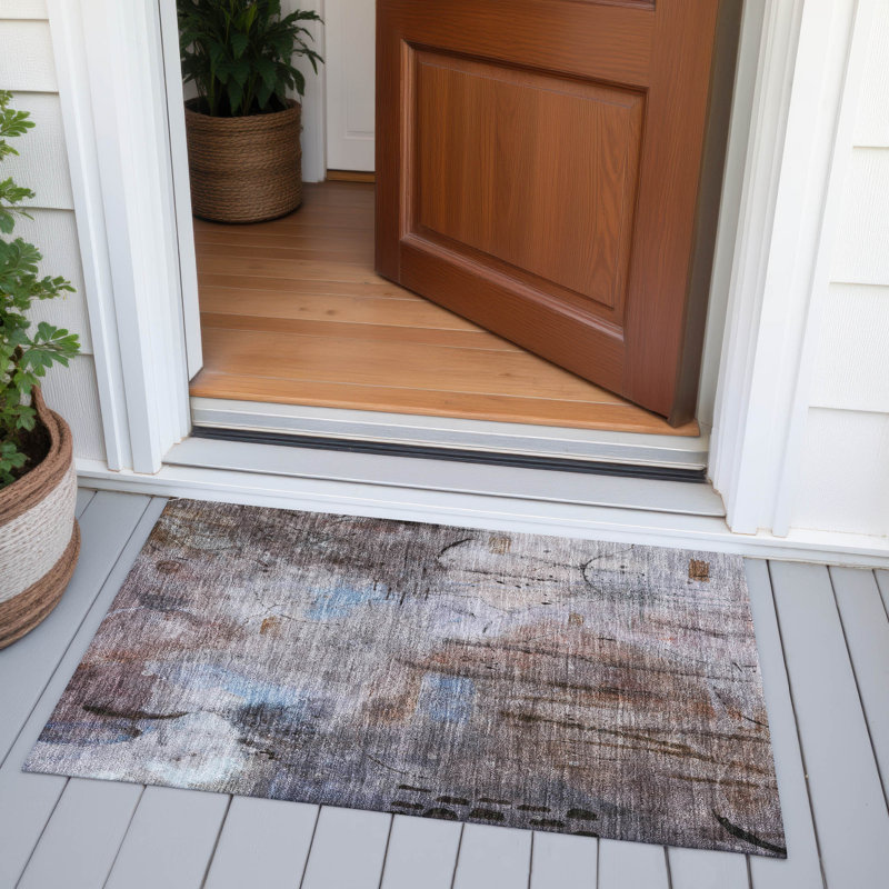 Machine Washable Indoor/Outdoor Xhevrie Taupe Rug, Rectangle 1'8" x 2'6"