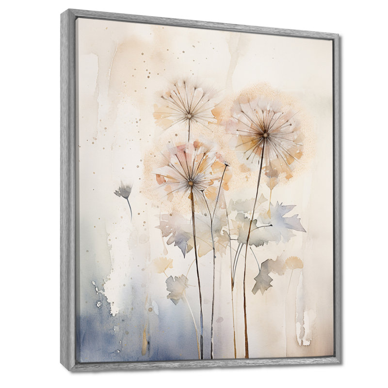 Dandelion Charm in Winter IV - Pissenlit grand, art mural, H 32 po x l 24 po x P 1 po, Cadre argenté flottant