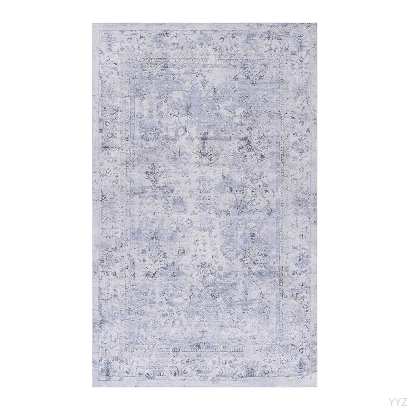 LOOM & LUXE 8X10 Area Rug, Washable Rug, Low-Pile, Non-Slip, Non-Shedding, Foldable, Kid & Pet Friendly - Area Rugs For Living Room, Bedroom, Kitchen (Blue/Cream, 8' X 10')