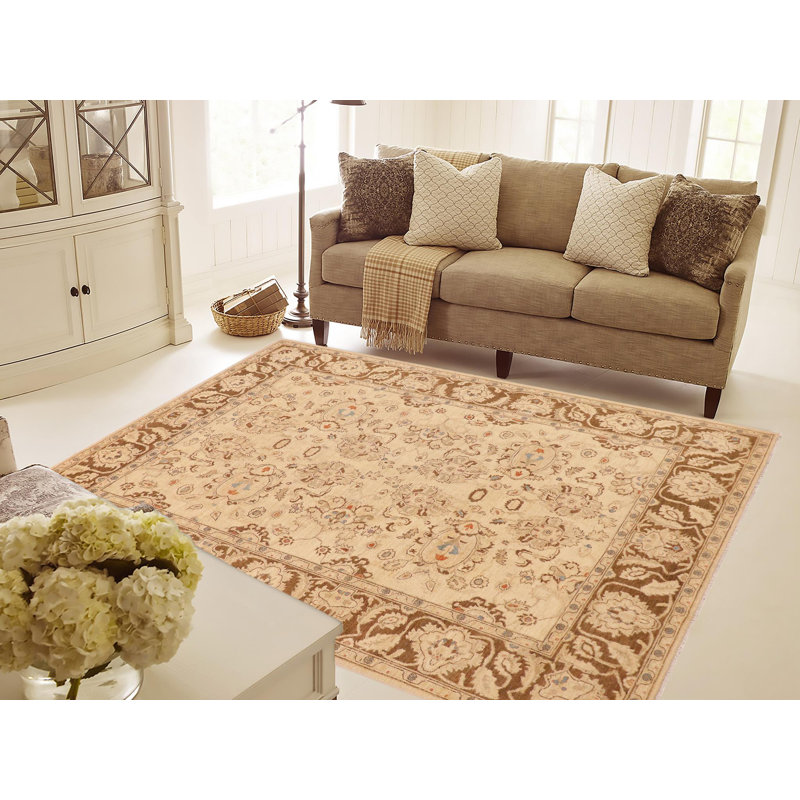 Oriental Handmade Hand-Knotted Rectangle 7'10'' x 10'6'' Wool Area Rug in Beige/Brown