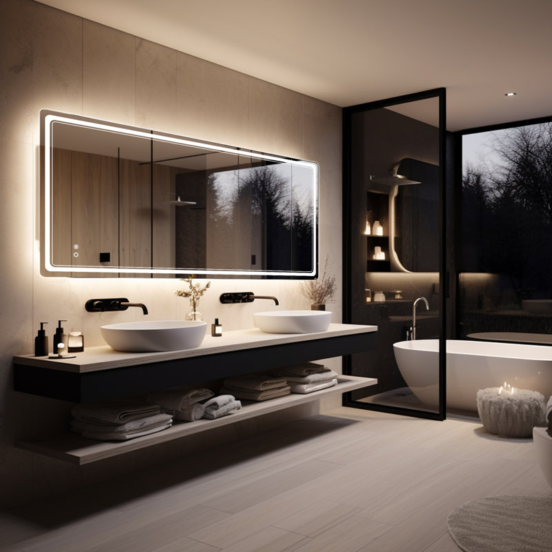 Dibbrun Frameless Lighted Bathroom Mirror, 20" x 28", Rectangle
