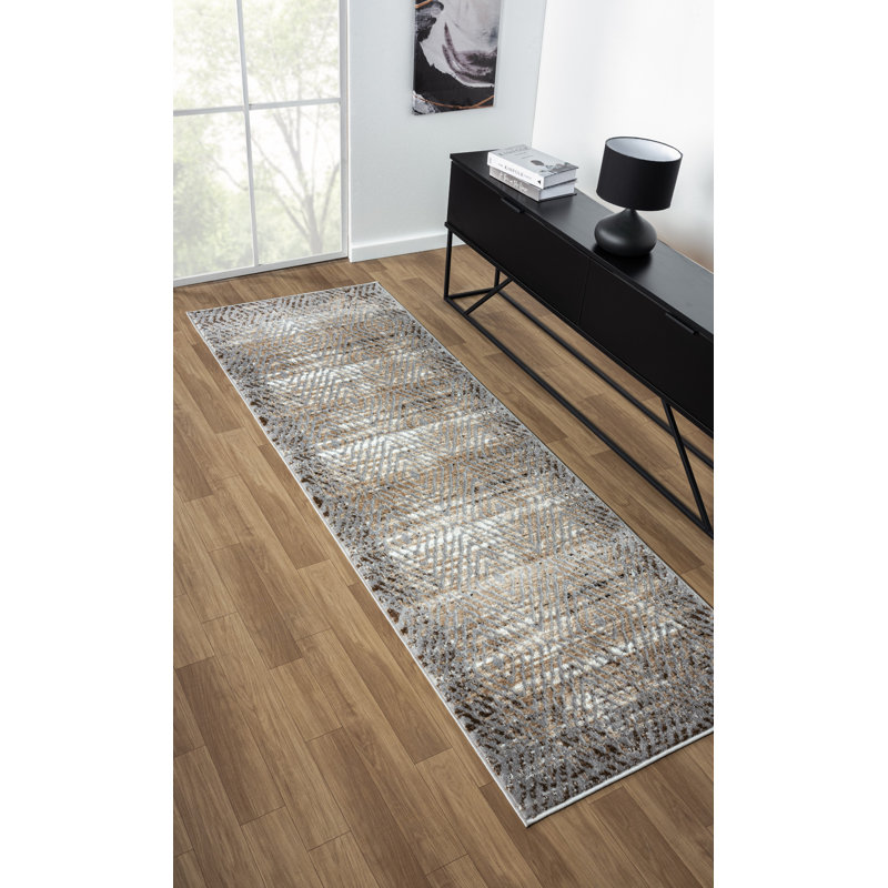 Vladya Brown Abstract Area Rug, Runner 2'8" x 7'10"