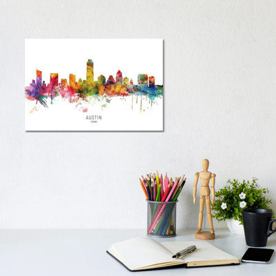 Austin Texas Skyline by Michael Tompsett - 1 Piece Wrapped Canvas Painting
