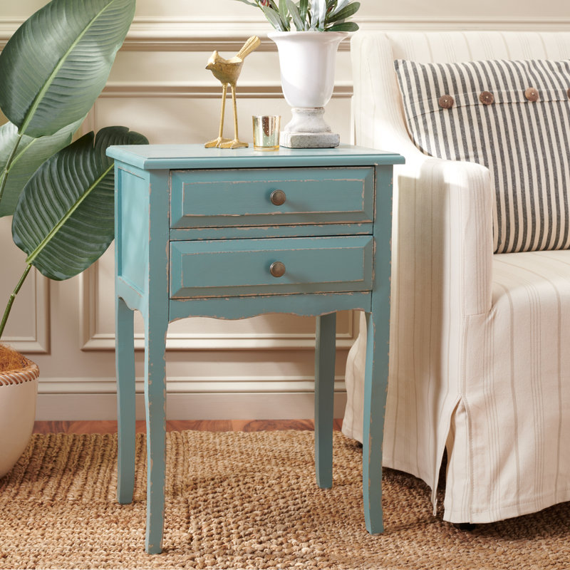 Bhavishya 18'' W Solid Wood Nightstand, Pale Blue/White Smoke