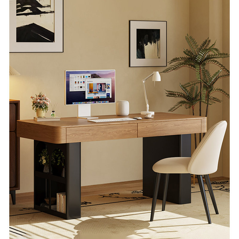 Bureau de travail rétro avec deux tiroirs et rangement latéral, H 29,53 po x l 47,24 po x P 21,65 po