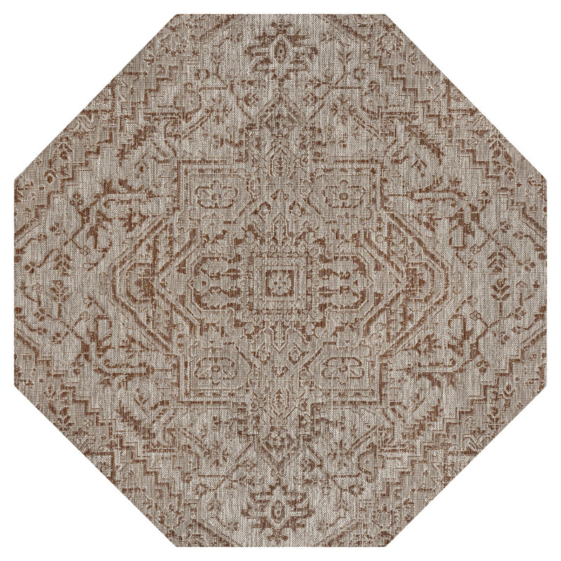 Tapis intérieur / extérieur rouge / taupe Truman, Octogone 5 pi 3 po