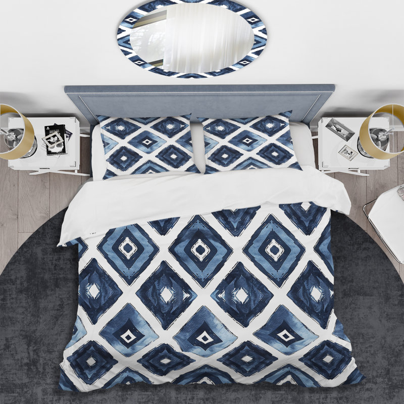 Ensemble de housse de couette transitionnel bleu marine à motif de losanges II