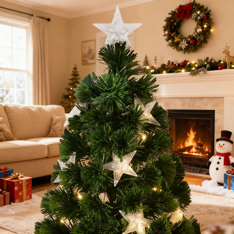 Arbre de Noël en fibre optique 6 pi avec grandes étoiles, H 6 pi