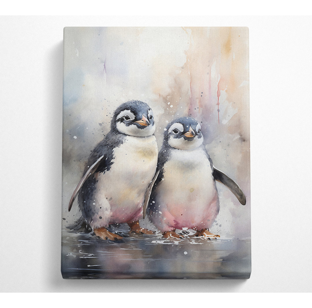 Pinguin Seelenverwandte Aquarell-Leinwand Kunstdruck