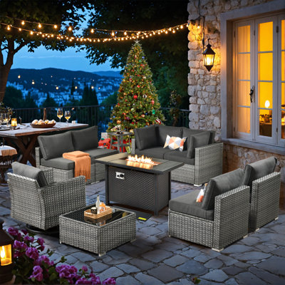 Harbin Wicker 7-person Patio Conversation Set With Swivel Rocking Chairs And Firepit Table by Red Barrel Studio
