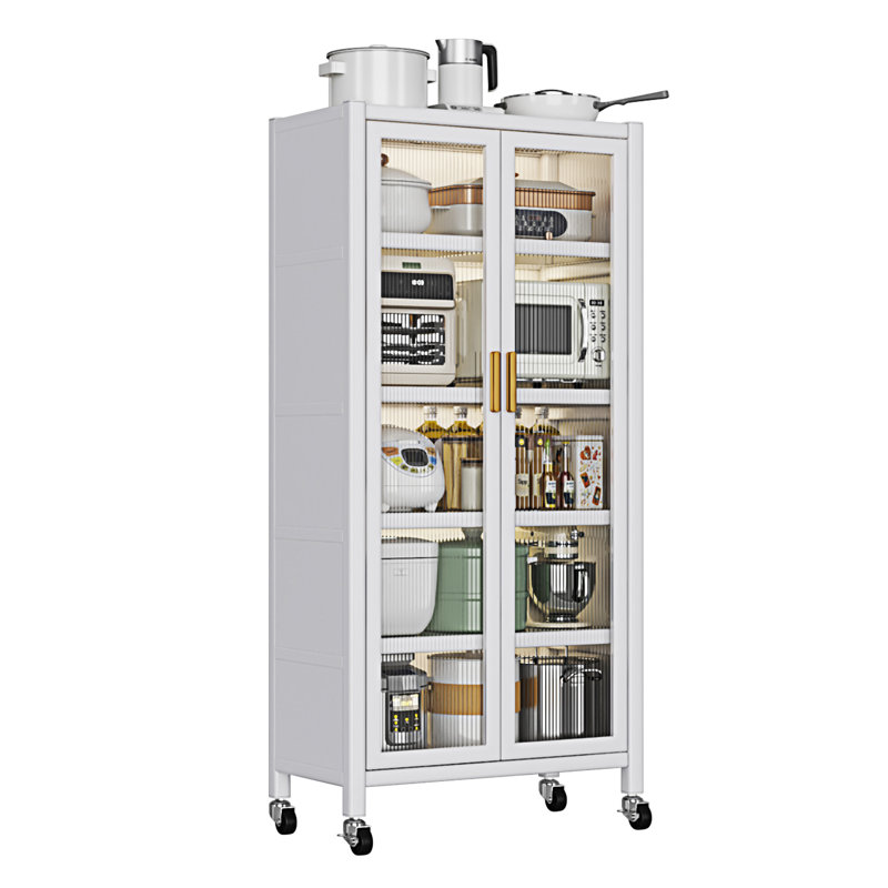 Open-Door Kitchen Shelving Floor-To-Ceiling Multilevel Household Microwave Storage Cabinet Bowls Side Cabinets Cabinets Storage Cabinets (No Include Stool)