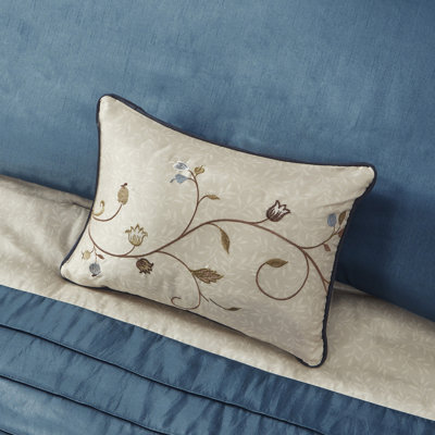 Navy King Comforter - Material, Embroidered Details, , 1 And 3 Decorative Pillows 7 Piece Bedding Collection , Embroidery, Comforter, 2 Shams, Bed Skirt, Pillows, Machine Washable Steam Iron For