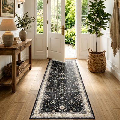  Tapis de couloir lavable à motif floral rétro, tapis à médaillon traditionnel antidérapant pour couloir, cuisine, entrée