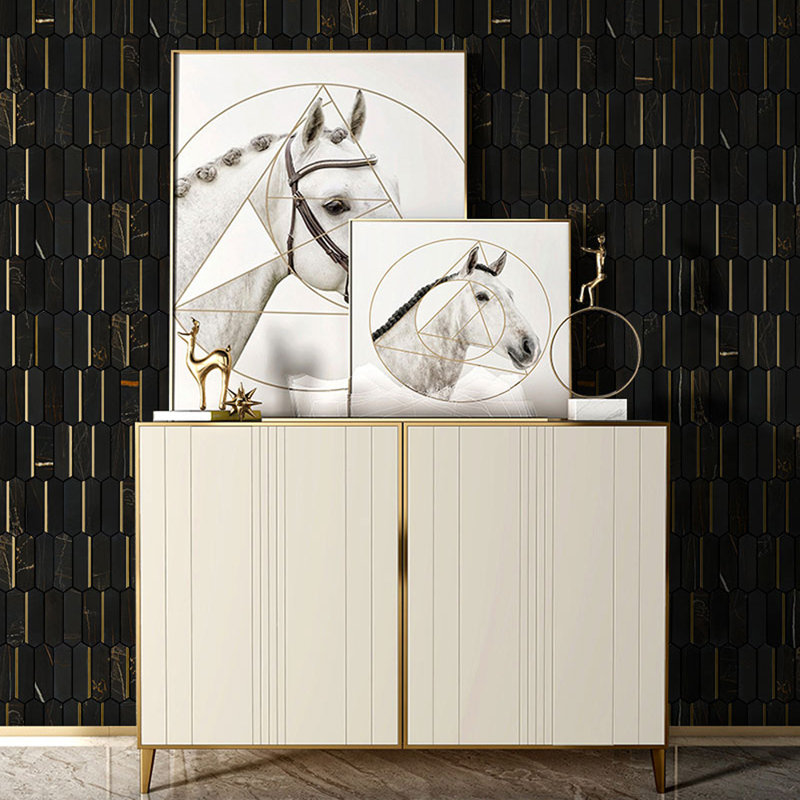 Supreme Tile Natural Dorato 11.23 in. x 11.62 in. Picket Polished Marble Mosaic Tile, Black/Gold