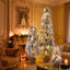 Ensemble de 3 sapins de Noël artificiels pré-illuminés et floqués – Sapins crayon artificiels de 90 cm / 135 cm / 180 cm avec 235 lumières DEL blanc chaud et multicolores, 11 modes d'éclairage et base en pot rustique en toile de jute – Décoration de Noël peu encombrante pour le salon, l'entrée et le porche