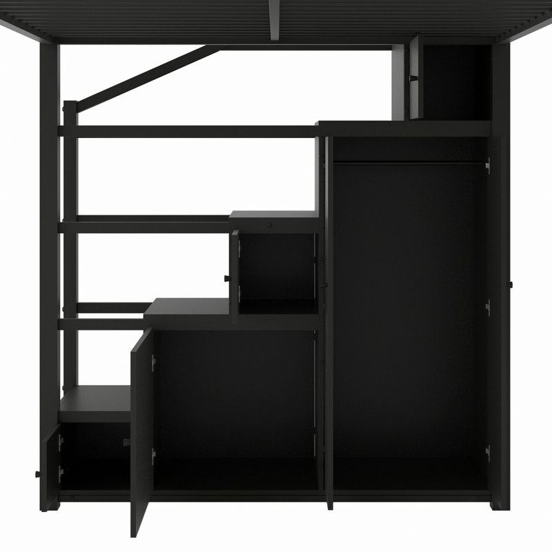 Lit mezzanine en métal avec tablettes de rangement