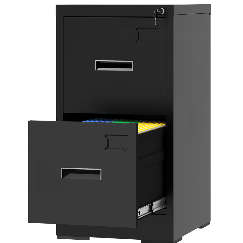 2 classeurs verticaux en métal avec serrure et fente pour carte, noir, convenant aux documents de format A4 légal / lettre, fabrication, bon fonctionnement, système d'étiquettes transparentes, fonction d'inclinaison, assemblage facile des 2 tiroirs, serrure,
