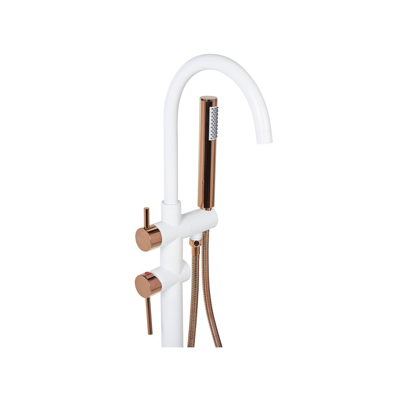 Littoral 1 Handle Floor Bath Shower Mixer Bath Filler with Diverter, Copper/White