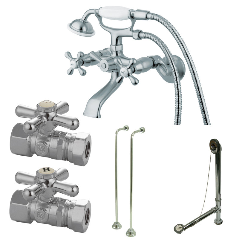 Vintage Double Handle Wall Mounted Clawfoot Tub Faucet, Polished Chrome